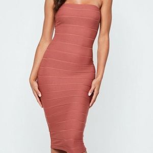 Rust Bandeau Bandage Midi Dress